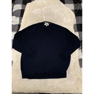 Joseph Abboud Navy‎ Blue Fine Merino Wool Sweater 2X Mens V- Neck Classic Fit